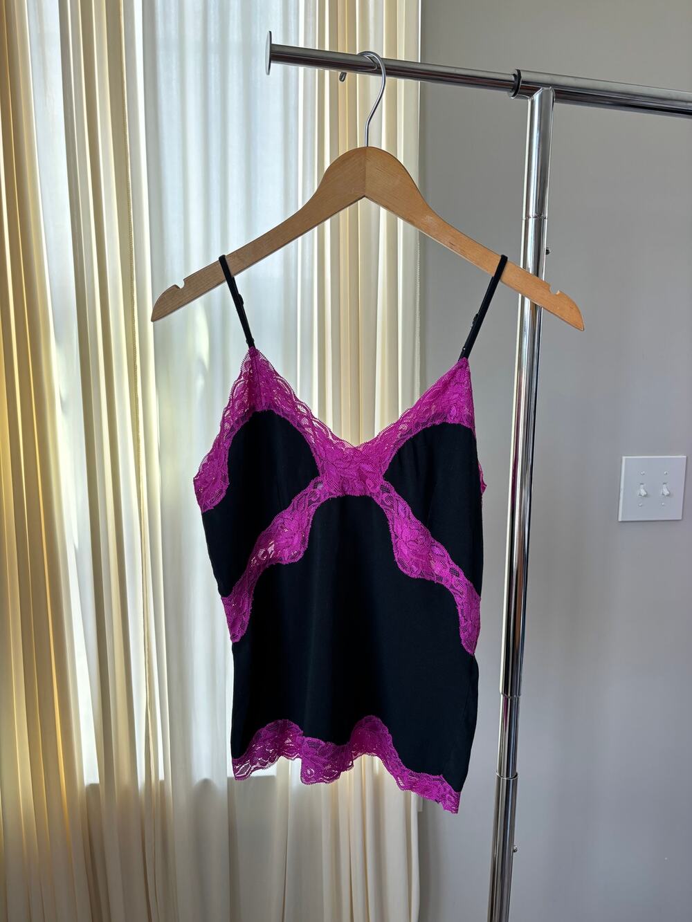 Vintage 90s Mary Green Lace Cami Large Tank Top Y2K Fairy Glam Whimsigoth Pink